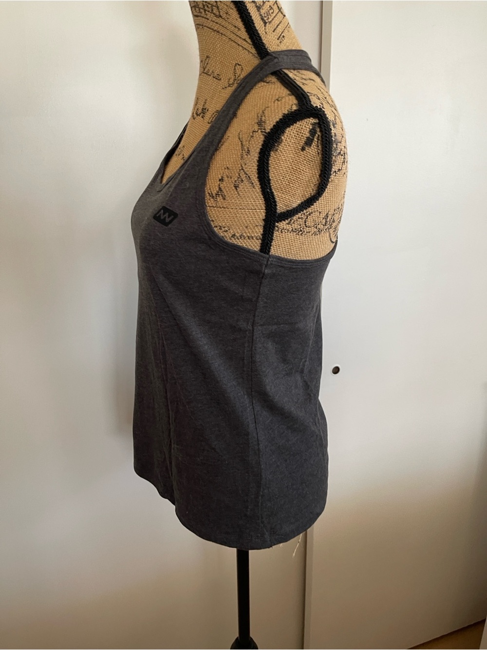 Women's Dark Gray Racerback Tank Top with Subtle Logo - Picture 2 of 4